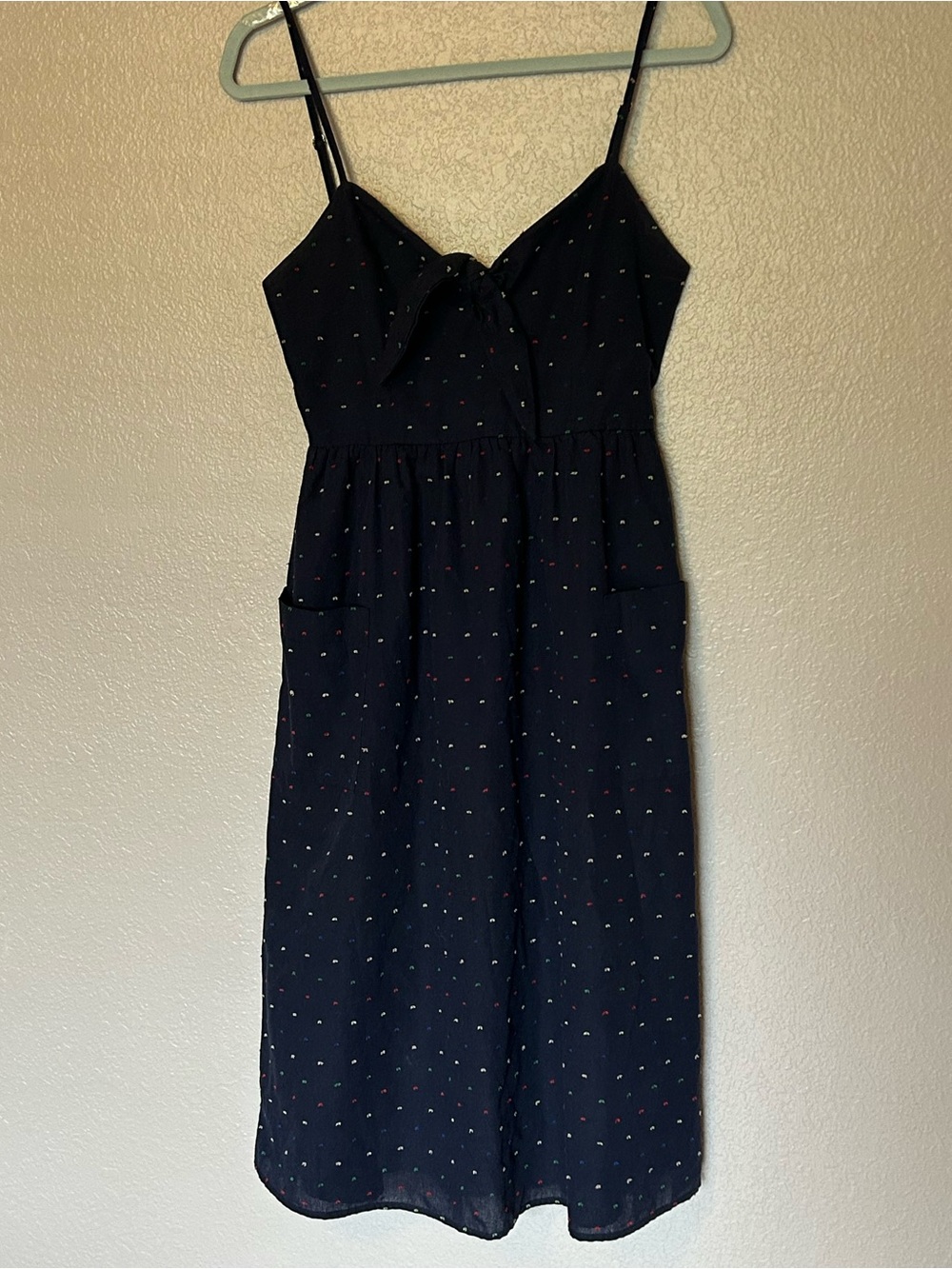 Francesca's Navy Blue Multi Dot Swiss Dot Tie-Front Midi Dress Size S